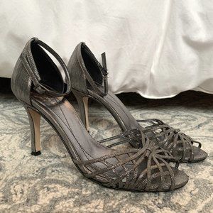 Kate Spade Metallic Silver Strappy Bow Detail Peep Toe Heels